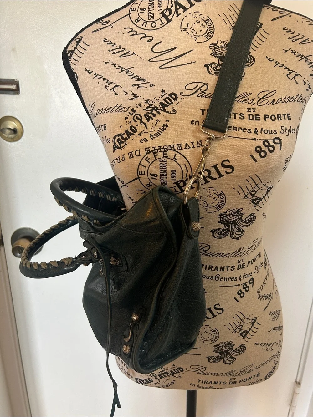 Balenciaga Dark Green Leather Shoulder Bag